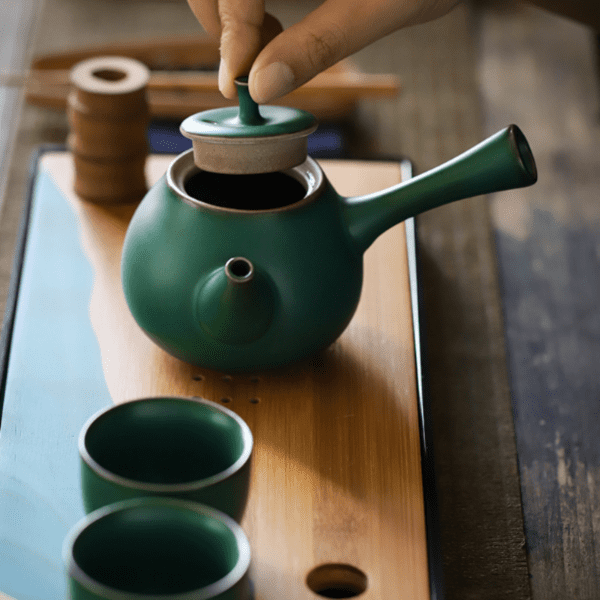 品藏｜尚岩粗陶墨綠茶藝日式茶具組(一壺兩杯一茶倉一茶盤) - SilksLife 